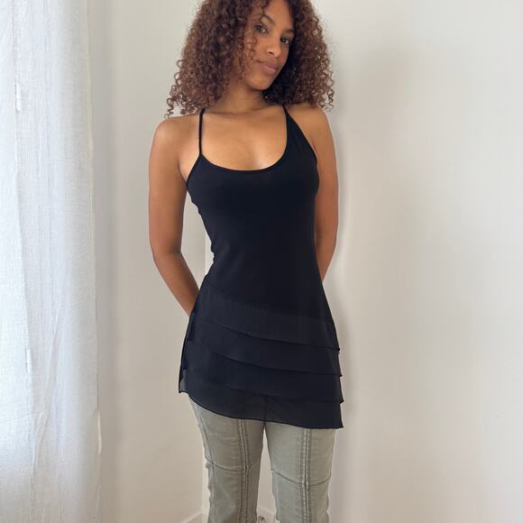 Vintage asymmetrical black slinky tank top (S) - Picture 5 of 6